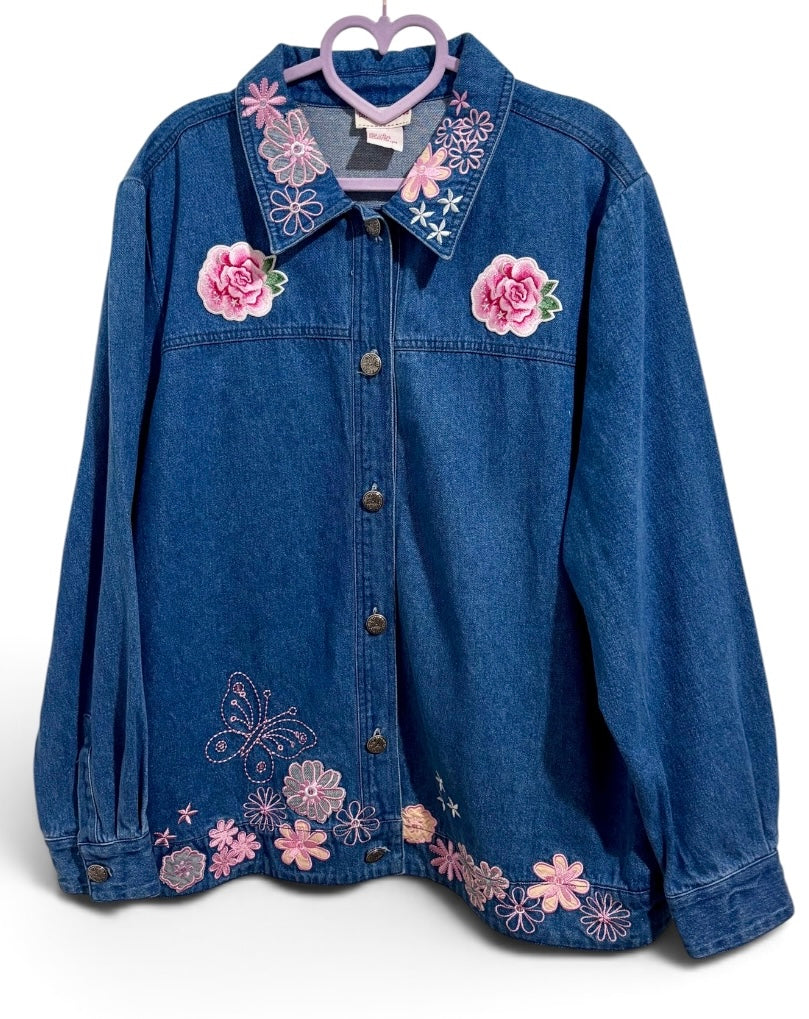 In Dolly We Trust Toffee Apple Embroidered Denim Shirt Jacket