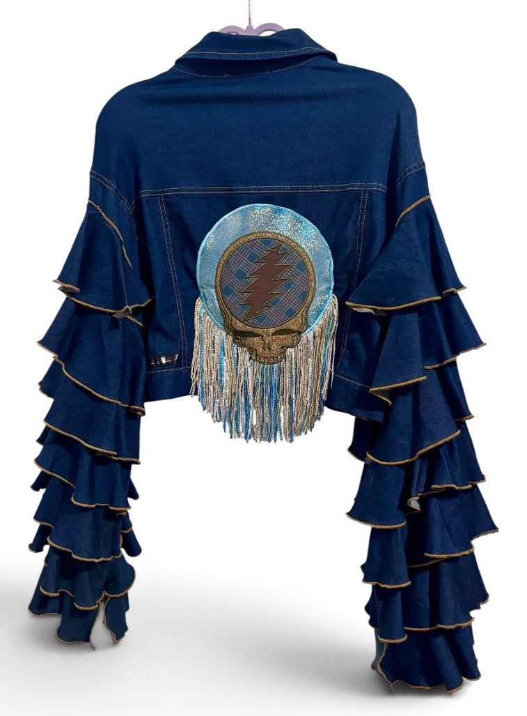 Comes A Time Akira Ruffled Sleeve Cropped Soft Denim Jacket