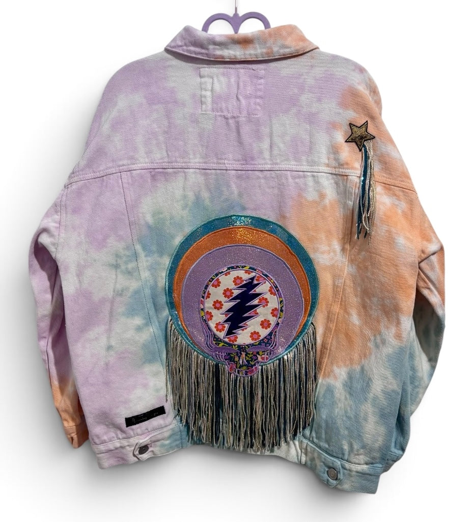 How Sweet It Is Peach Love Tye Dye Denim Jacket