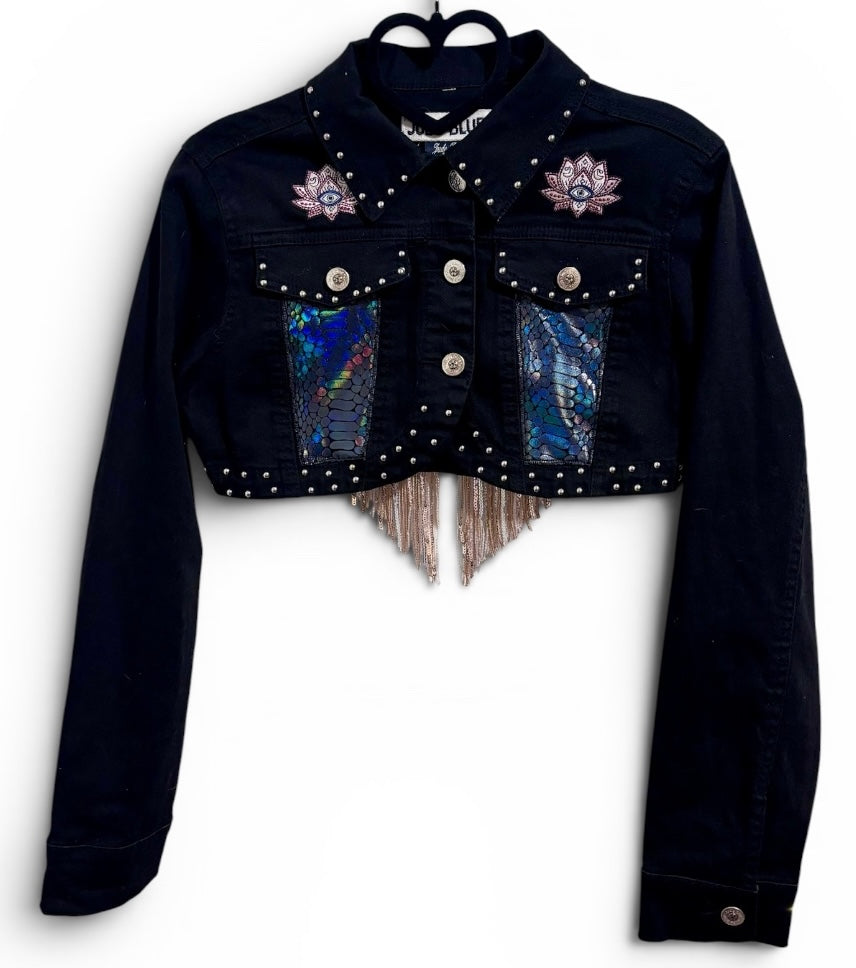 Uptown Toodeloo Extra Cropped Judy Blue Black Denim Studded Jacket