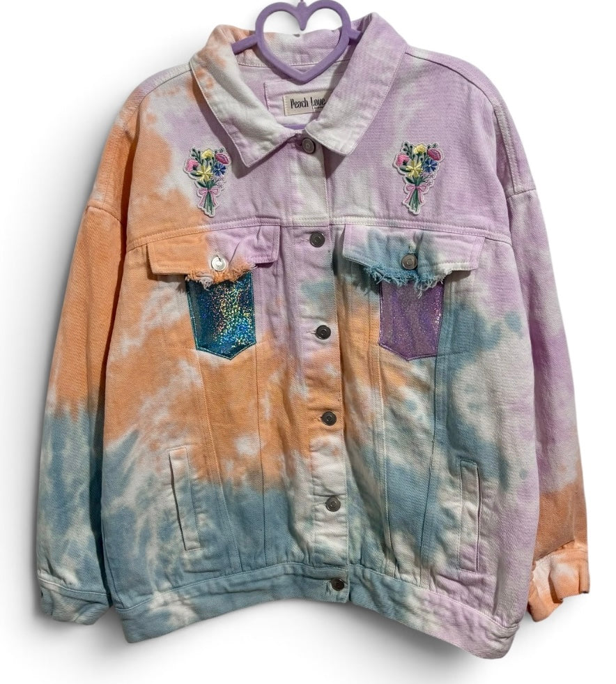 How Sweet It Is Peach Love Tye Dye Denim Jacket