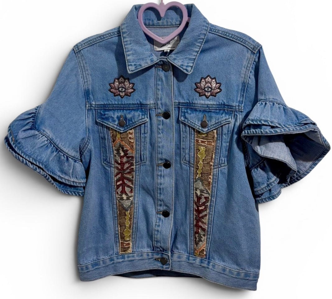 Moving With a Pinch of Grace 12 by On Twelfth Ruffle Short Sleeve Denim Jacket