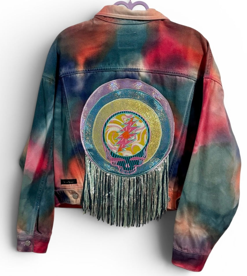 Girl With Kaleidoscope Eyes Pull & Bear Tye Dye Denim Jacket
