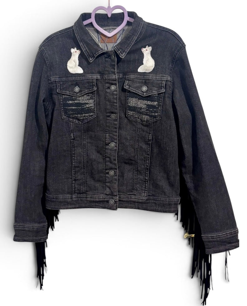You Can Buy Yourself Flowers Judy Blue Black Denim Jacket with Fringe