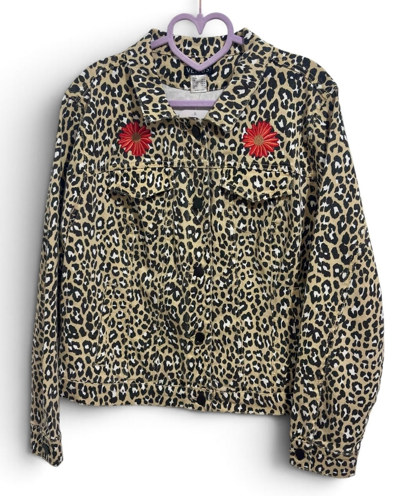 Sunshine Fallin’ On Her Petals Venus Leopard Print Denim Jacket