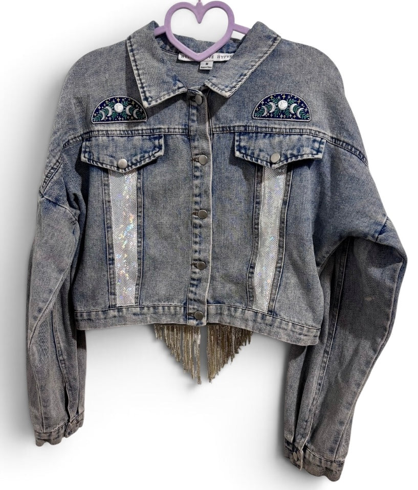Cats Down Under The Stars Hyfve Cropped Denim Jacket with Puffed Lower Half Sleeves