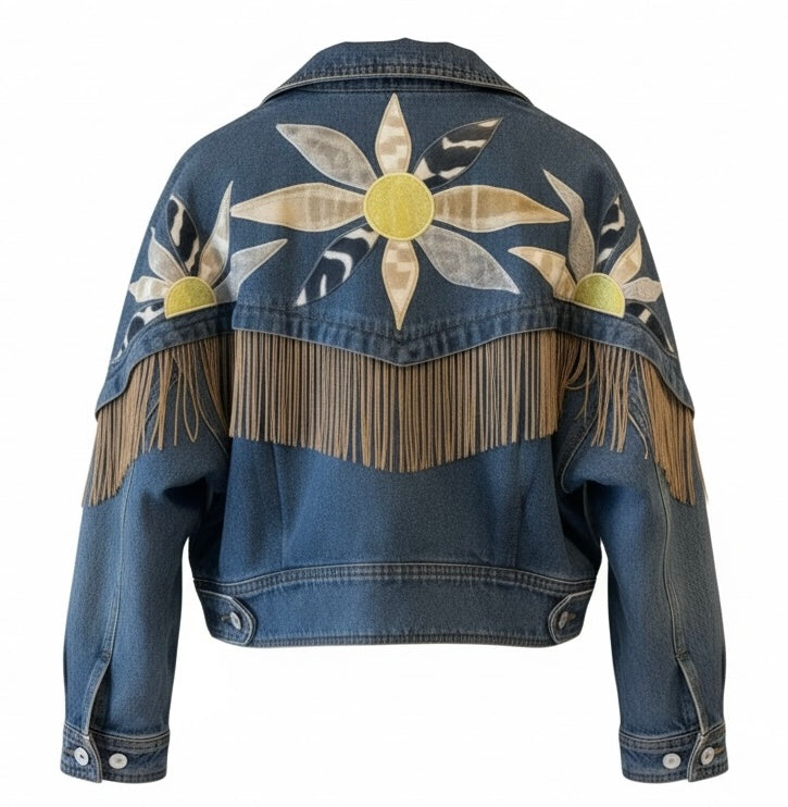You Can Buy Yourself Flowers Rivir Denim Jacket with Gold Chain Fringe