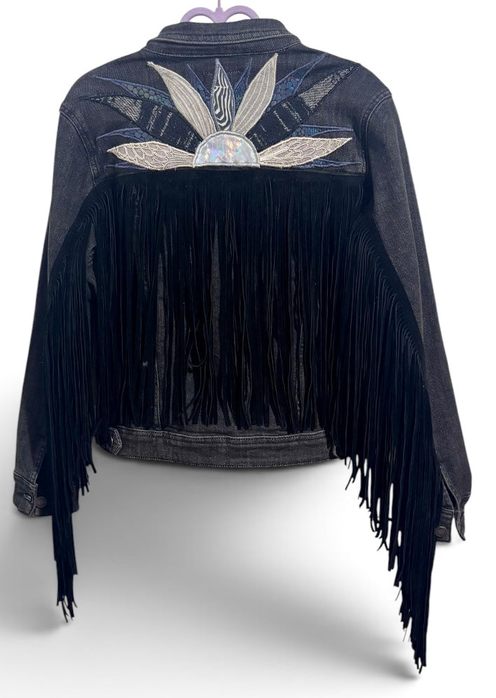 You Can Buy Yourself Flowers Judy Blue Black Denim Jacket with Fringe