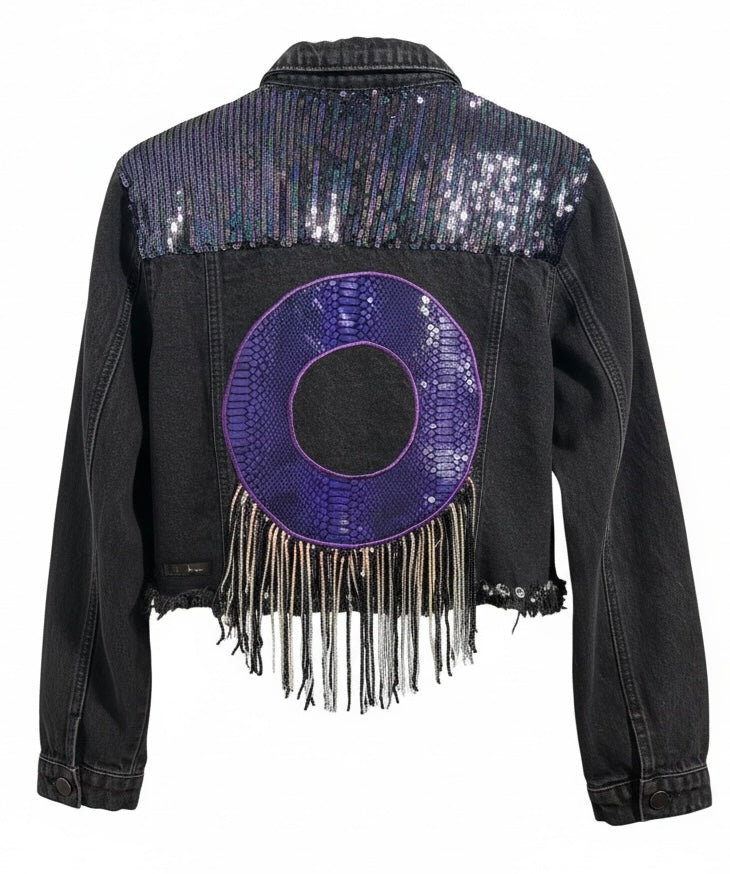 Purple Rain On Me Le Lis Black Denim Jacket with Sequins