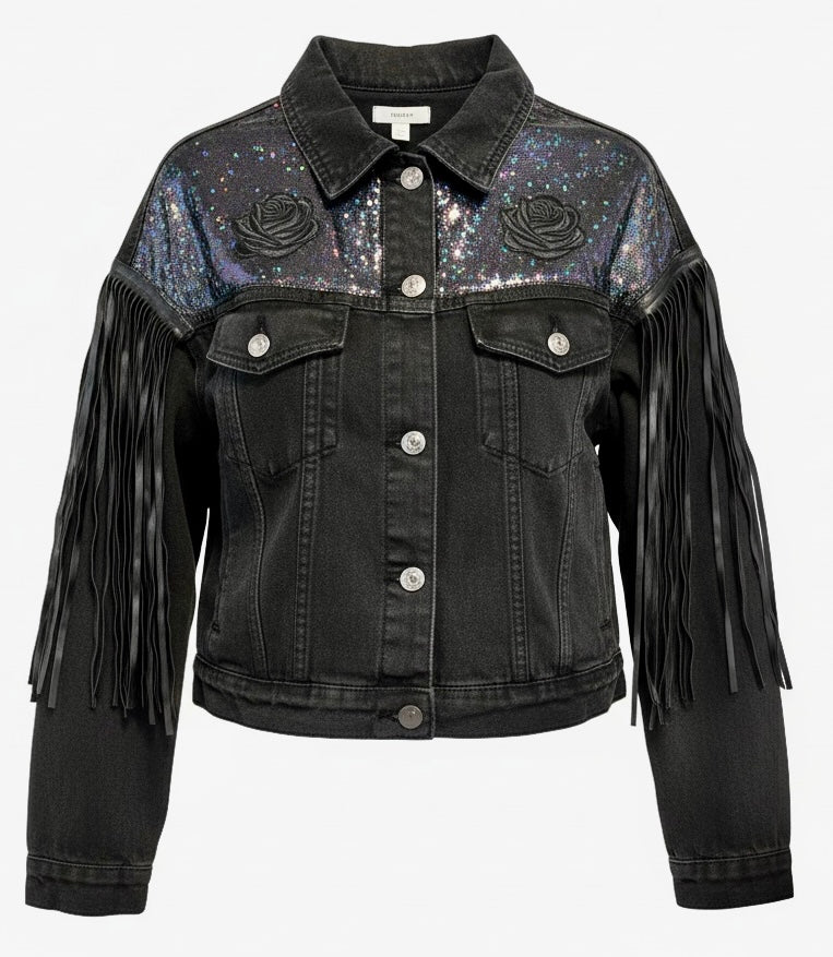 You Can Buy Yourself Flowers Forever 21 Black Denim Jacket with Fringe