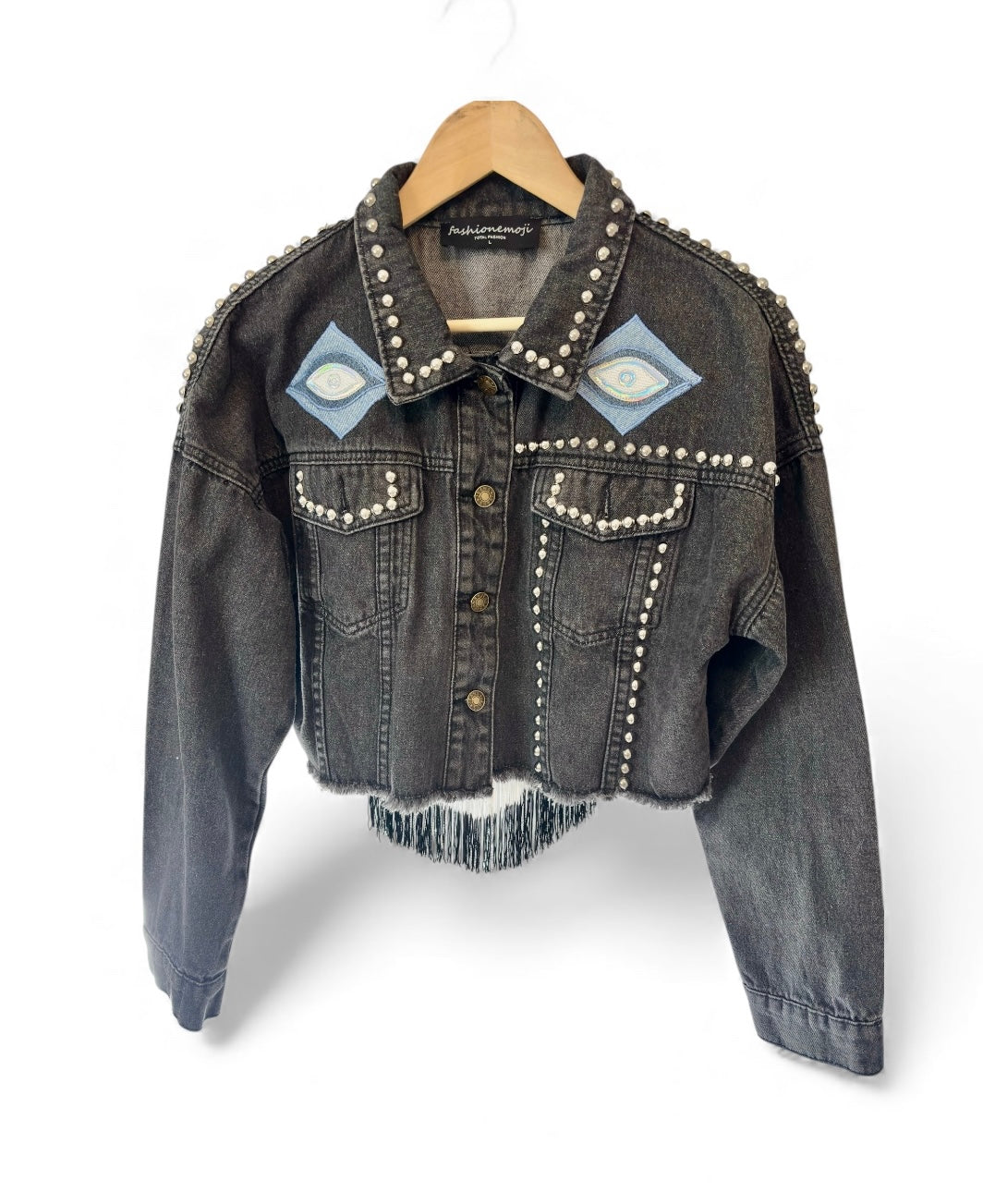 All Eyes On This Fashionemoji Studded Denim Jacket