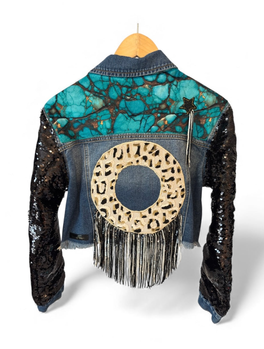 Phish Inspired Fashion Nova Cropped Denim Jacket with Sequin Sleeves