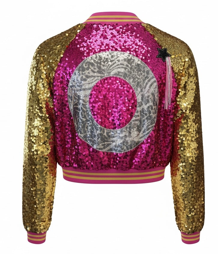 Ocelot Cropped Sequin Bomber