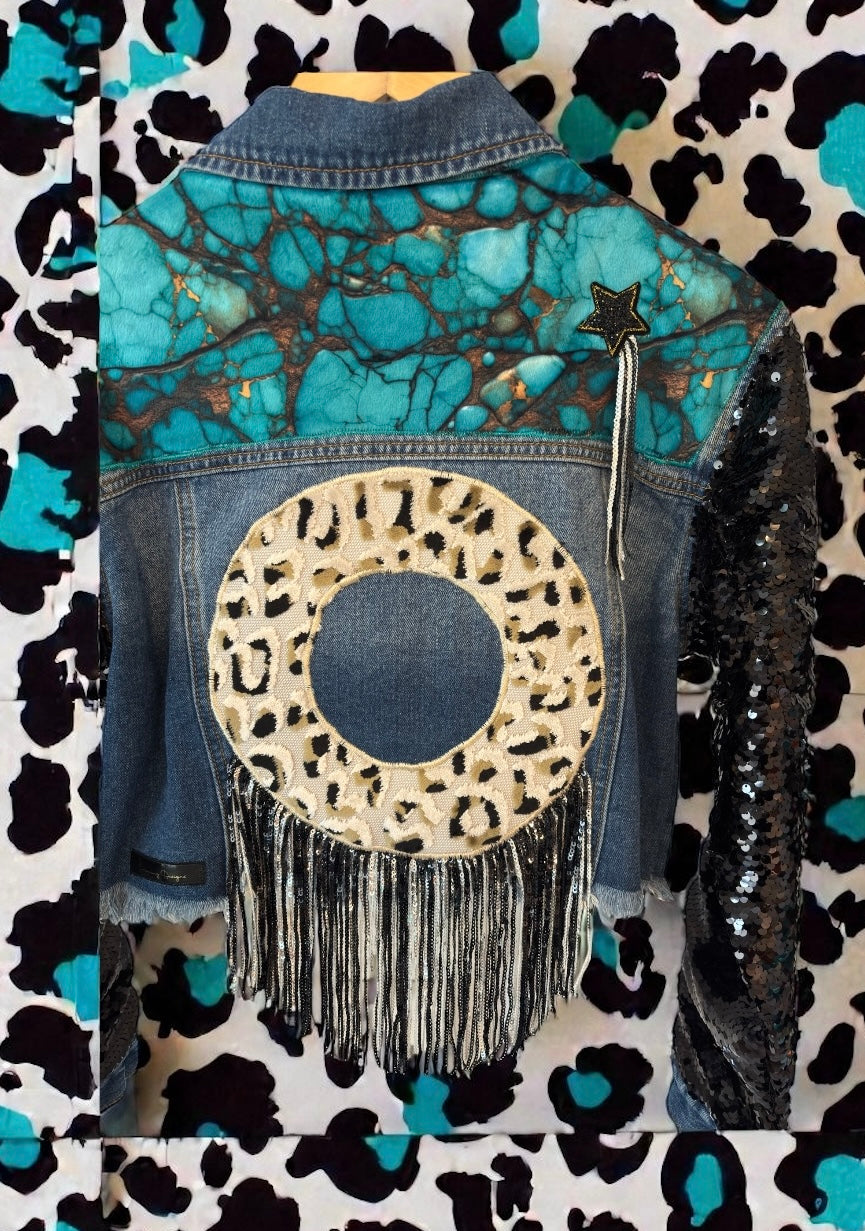 Phish Inspired Fashion Nova Cropped Denim Jacket with Sequin Sleeves