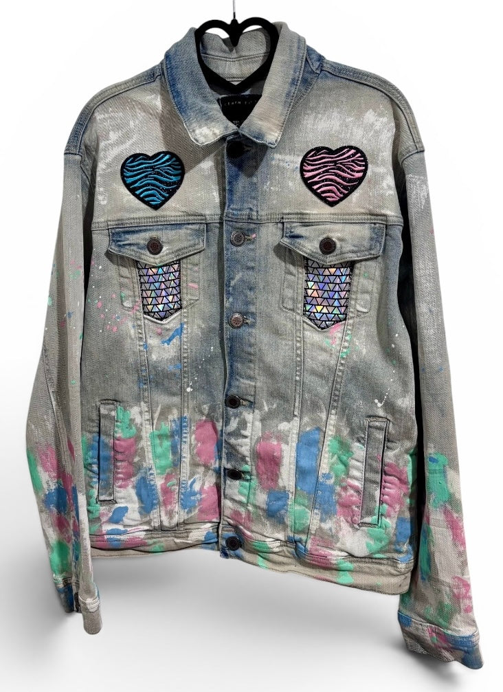 Sharin’ In The Groove Copper Rivet Men’s Paint Splattered Denim Jacket