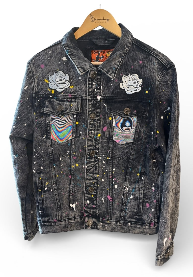Sneaking down the Alley Men's Rolling Paper Black Wash Denim Jacket
