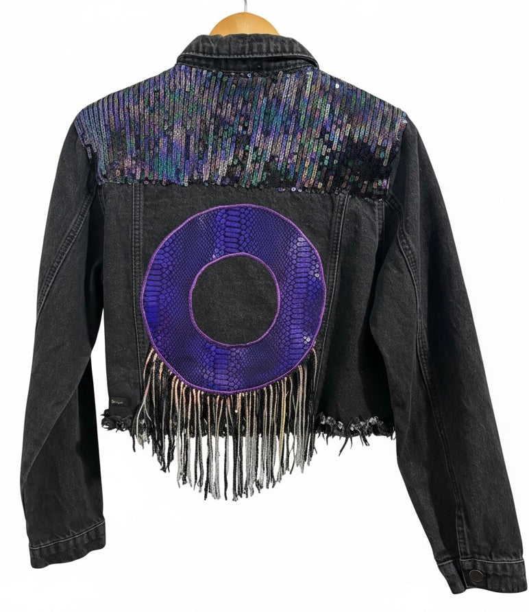 Purple Rain On Me Le Lis Black Denim Jacket with Sequins