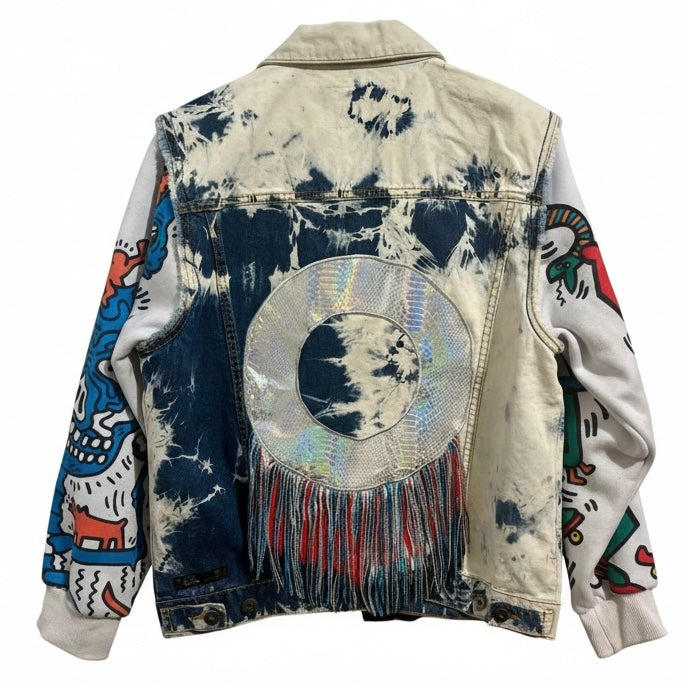 Just Changing Shapes Men’s L.R.G. Acid Washed Denim Vest with Keith Herring added Sleeves