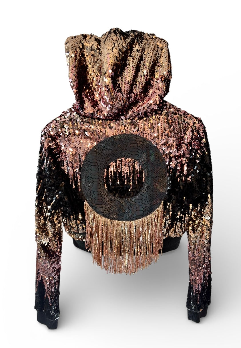 Pretty in Pink Sparkle Forever 21 Cropped Sequin Hooded Bomber