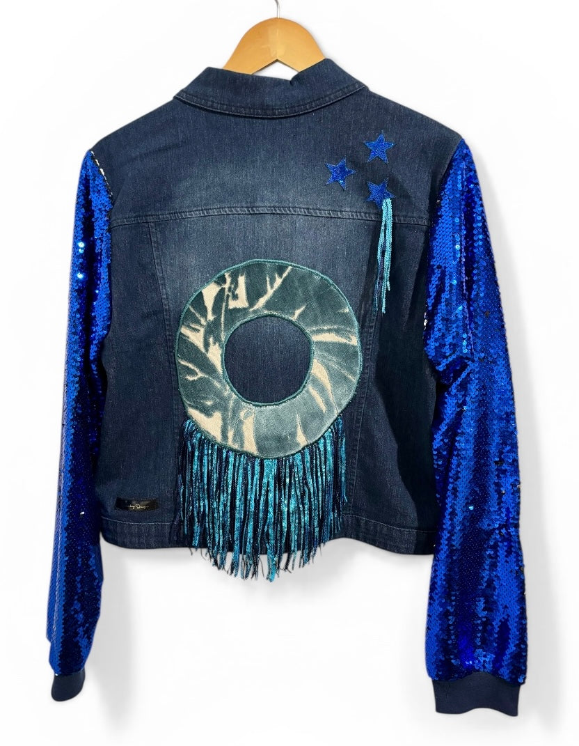 Blue Splinter & Glow Touch Me Denim Jacket with Sequin Sleeves