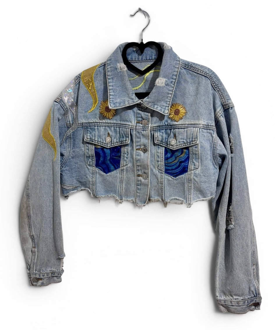 Here Comes Sunshine Extra Cropped Denim Jacket