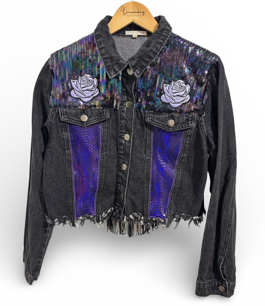 Purple Rain On Me Le Lis Black Denim Jacket with Sequins