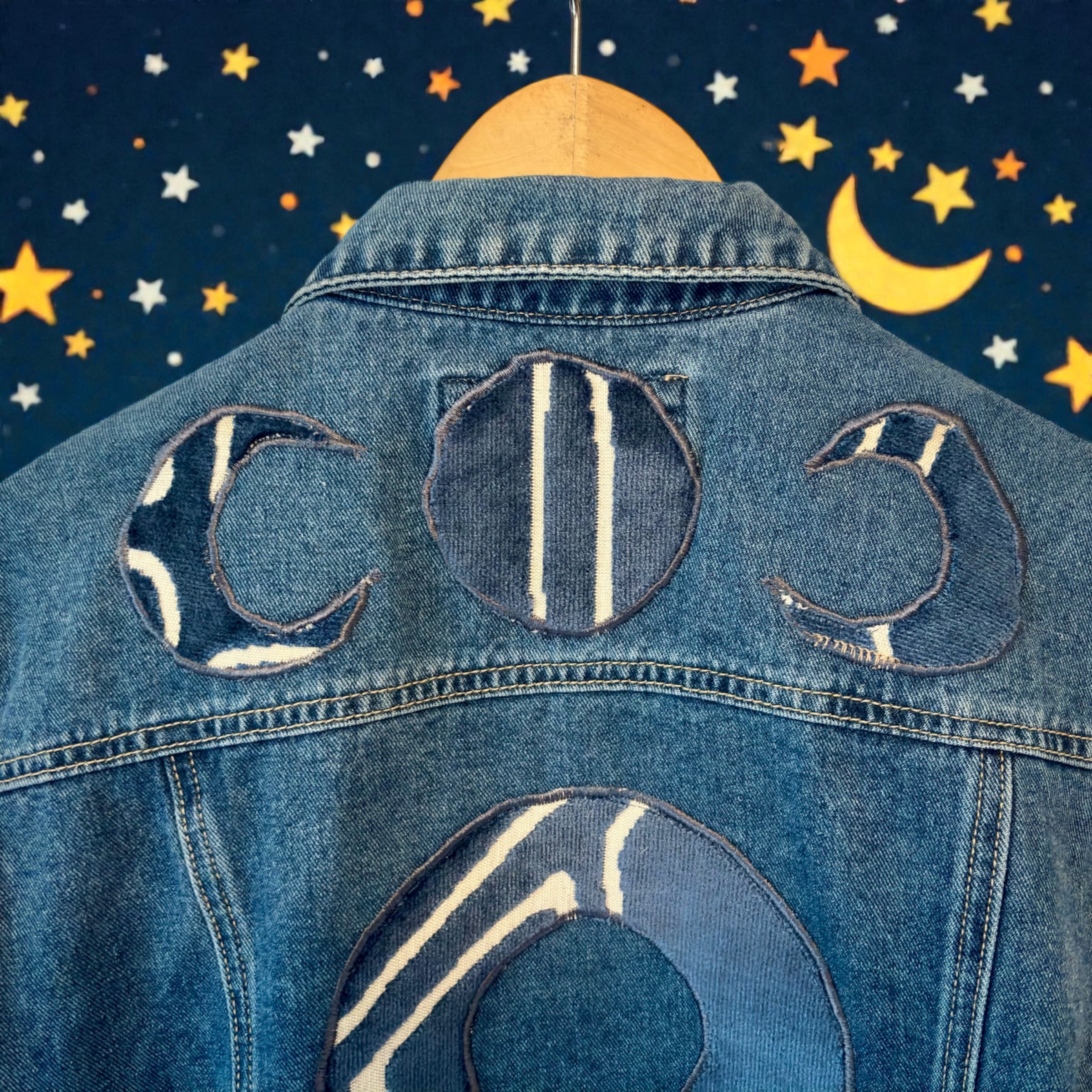 Halfway to the Moon Denim Blvd Cropped Jacket with Sequin Sleeves