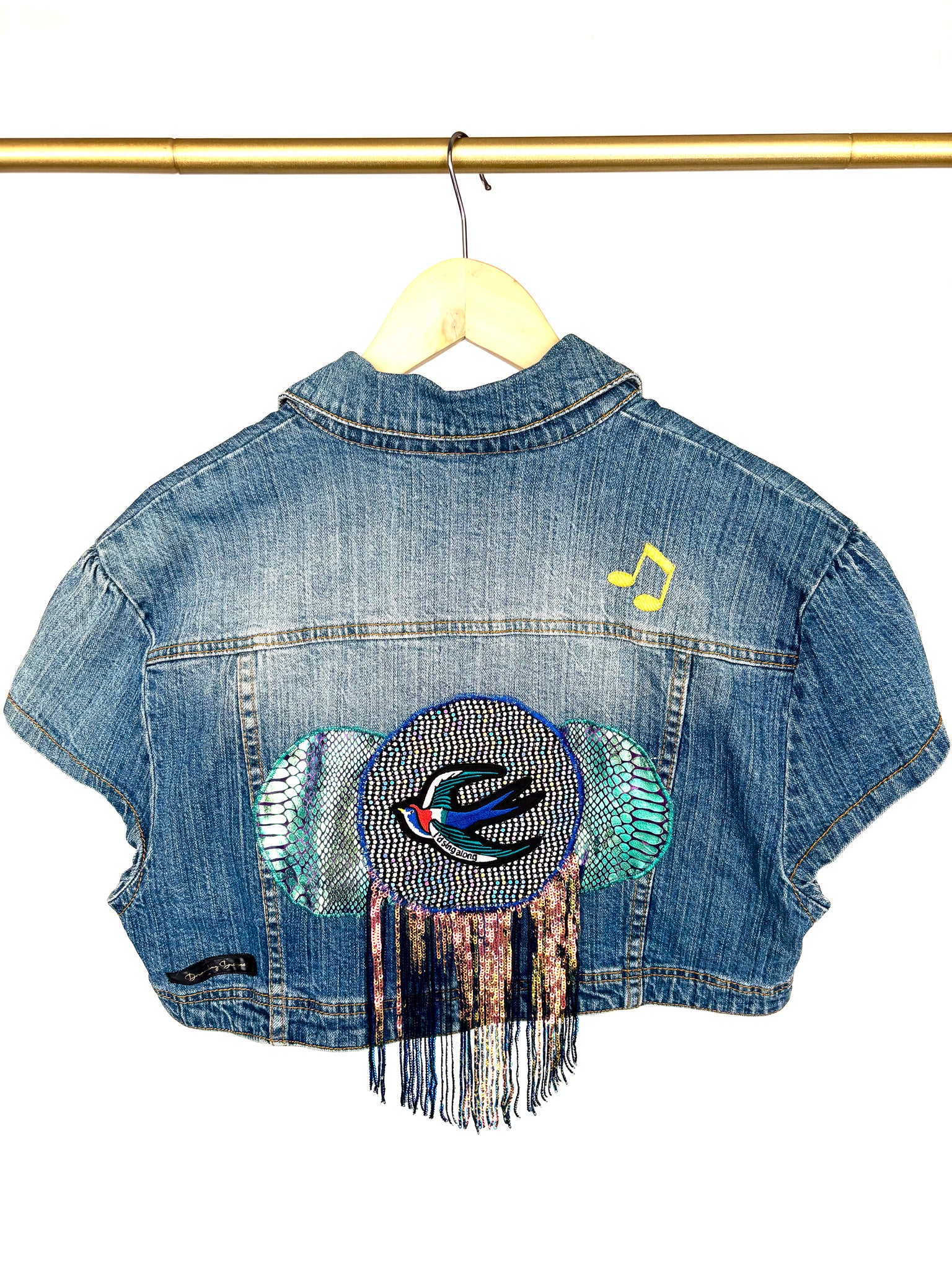 Billy Strings Jeaniest Cropped Denim Short Sleeve Jacket with Sequins