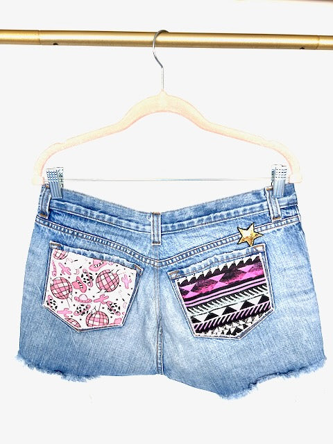 J Brand Pretty in Pink Disco Cowgirl Denim Shorts