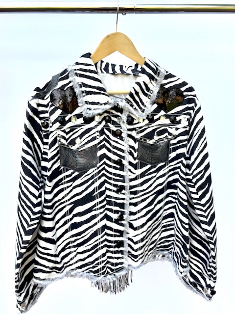 Phish and Snake Inspired Black & White Denim Jacket