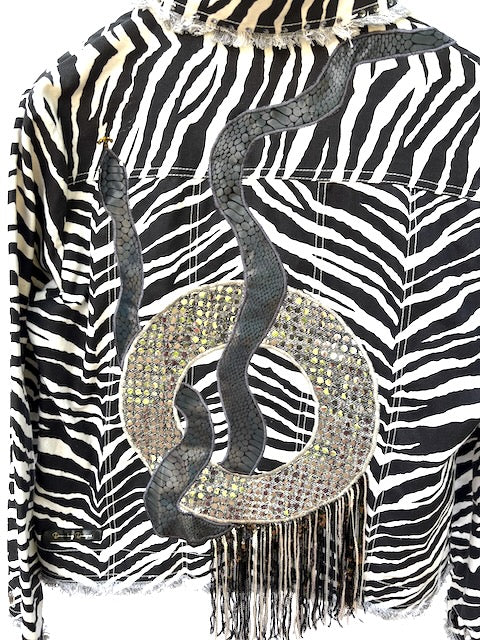 Phish and Snake Inspired Black & White Denim Jacket