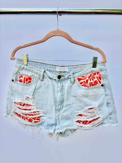 Billy Strings Inspired Red Daisy Disco Cowgirl Nature Denim Shorts