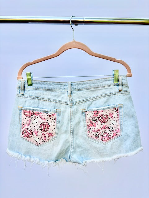 Billy Strings Inspired Red Daisy Disco Cowgirl Nature Denim Shorts