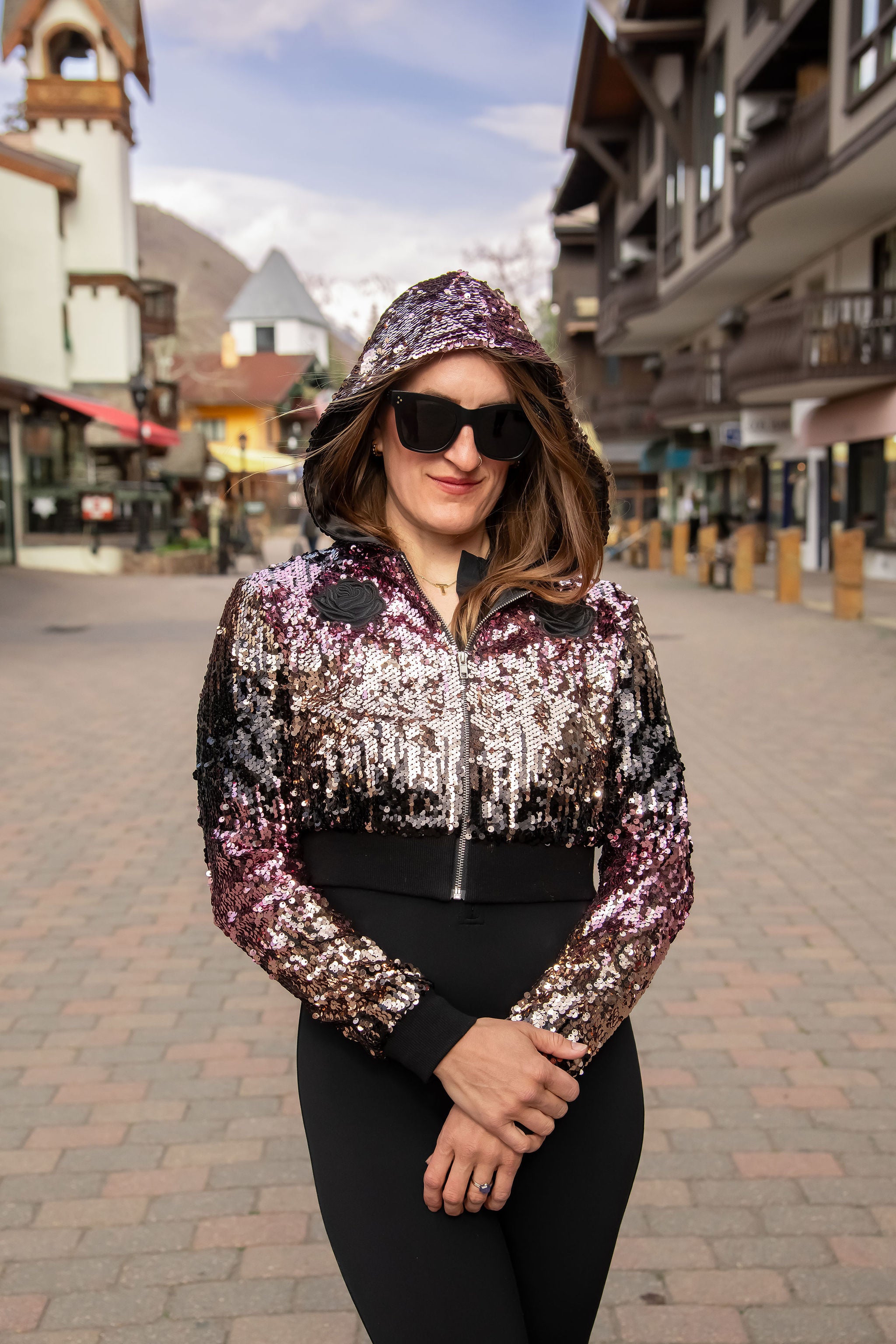 Phish Inspired Forever 21 Cropped Pink & Black Sequin Jacket