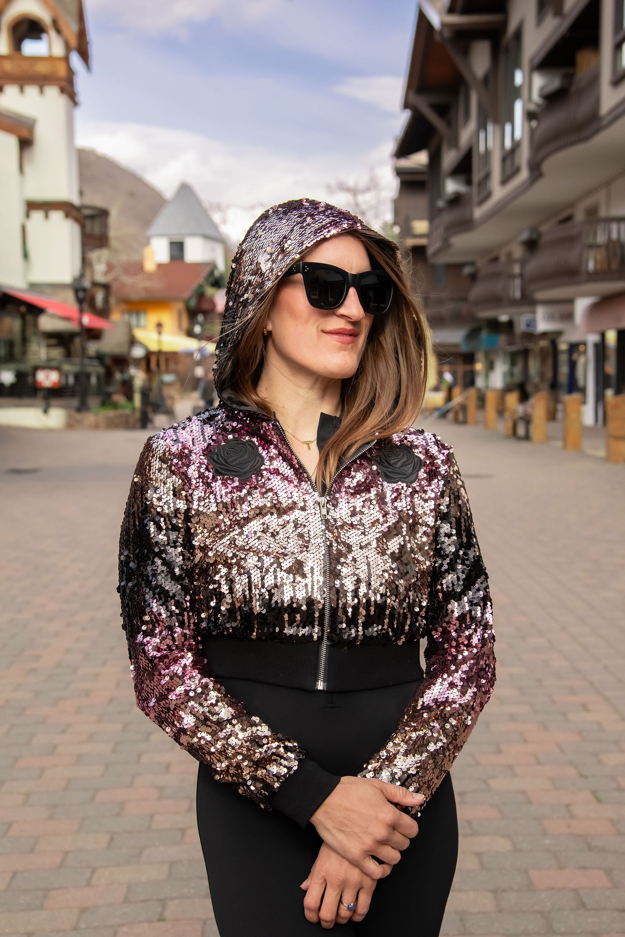 Phish Inspired Forever 21 Cropped Pink & Black Sequin Jacket