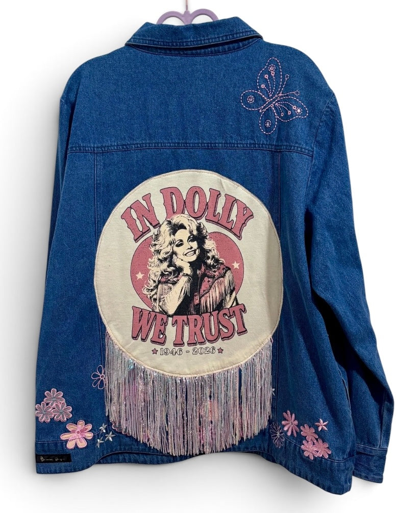In Dolly We Trust Toffee Apple Embroidered Denim Shirt Jacket