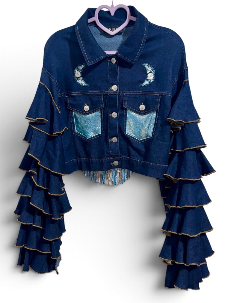 Comes A Time Akira Ruffled Sleeve Cropped Soft Denim Jacket