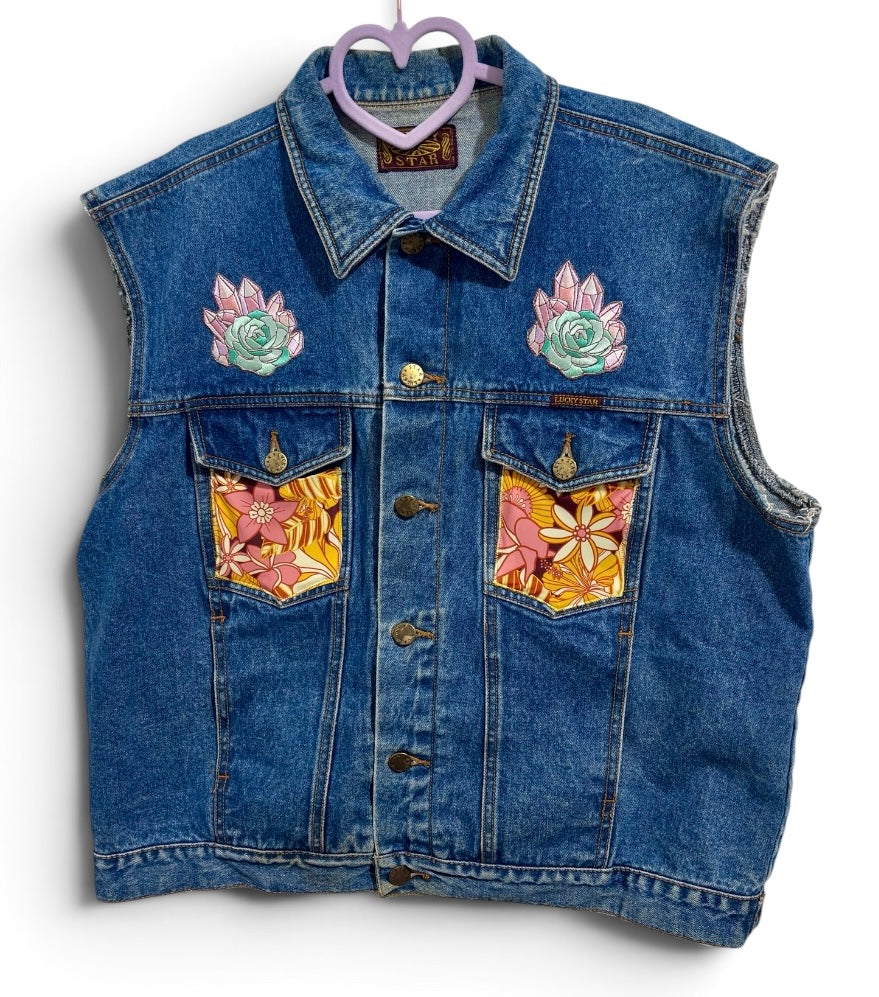 Tower of Flower Power Lucky Star Denim Vest