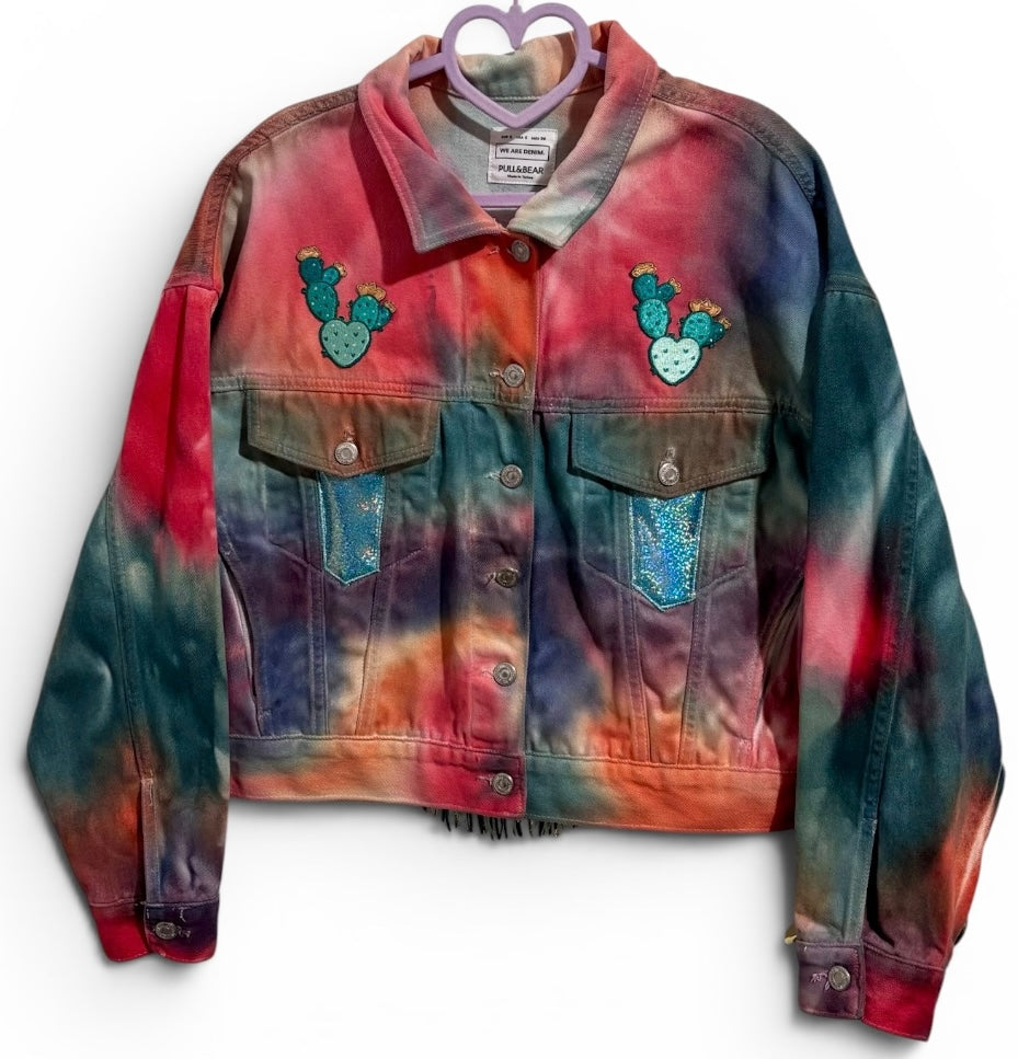 Girl With Kaleidoscope Eyes Pull & Bear Tye Dye Denim Jacket