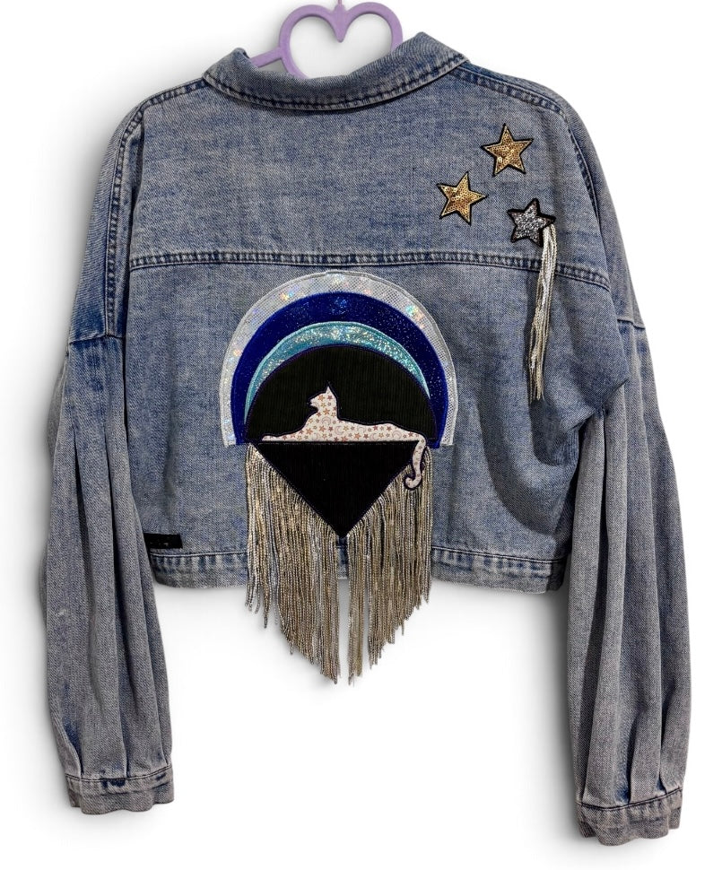 Cats Down Under The Stars Hyfve Cropped Denim Jacket with Puffed Lower Half Sleeves