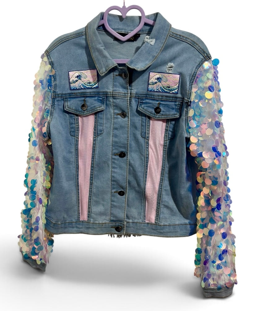 On The Wind & Underwater Waves  Denimland Jacket with Sequin Sleeves