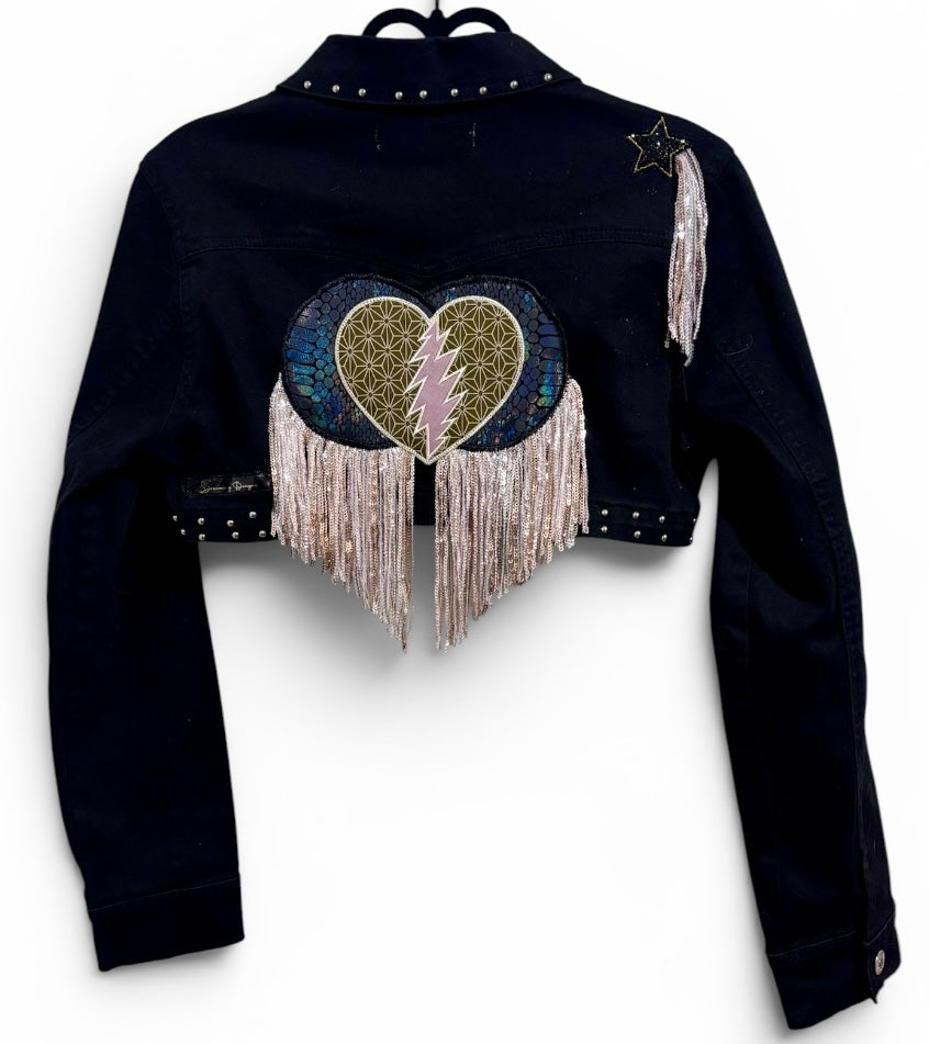 Uptown Toodeloo Extra Cropped Judy Blue Black Denim Studded Jacket