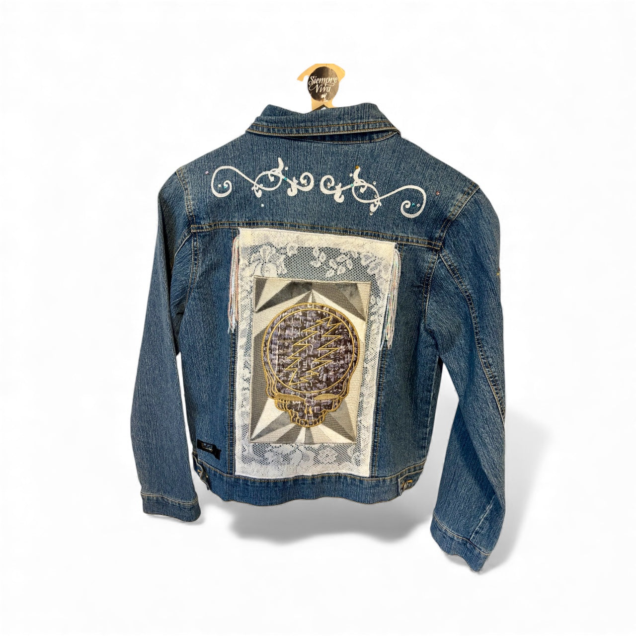 Arizona Jeans Company Denim Jacket with Silver Butterfly and Bedazzle Embellishments
