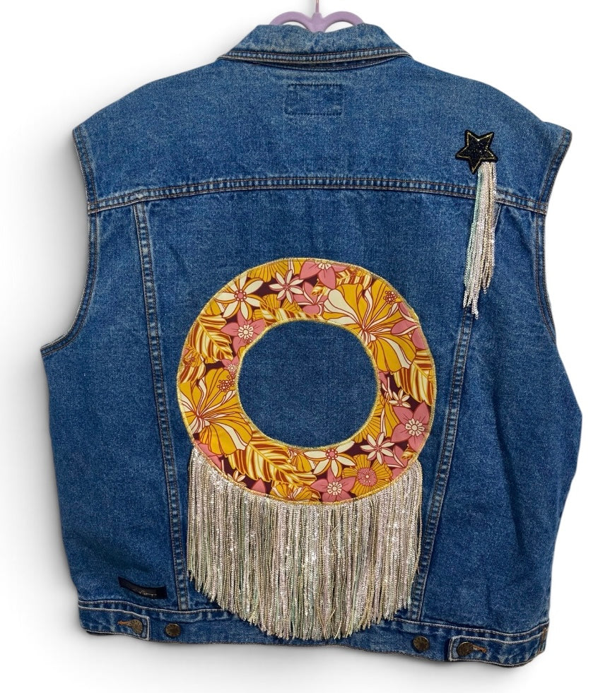 Tower of Flower Power Lucky Star Denim Vest