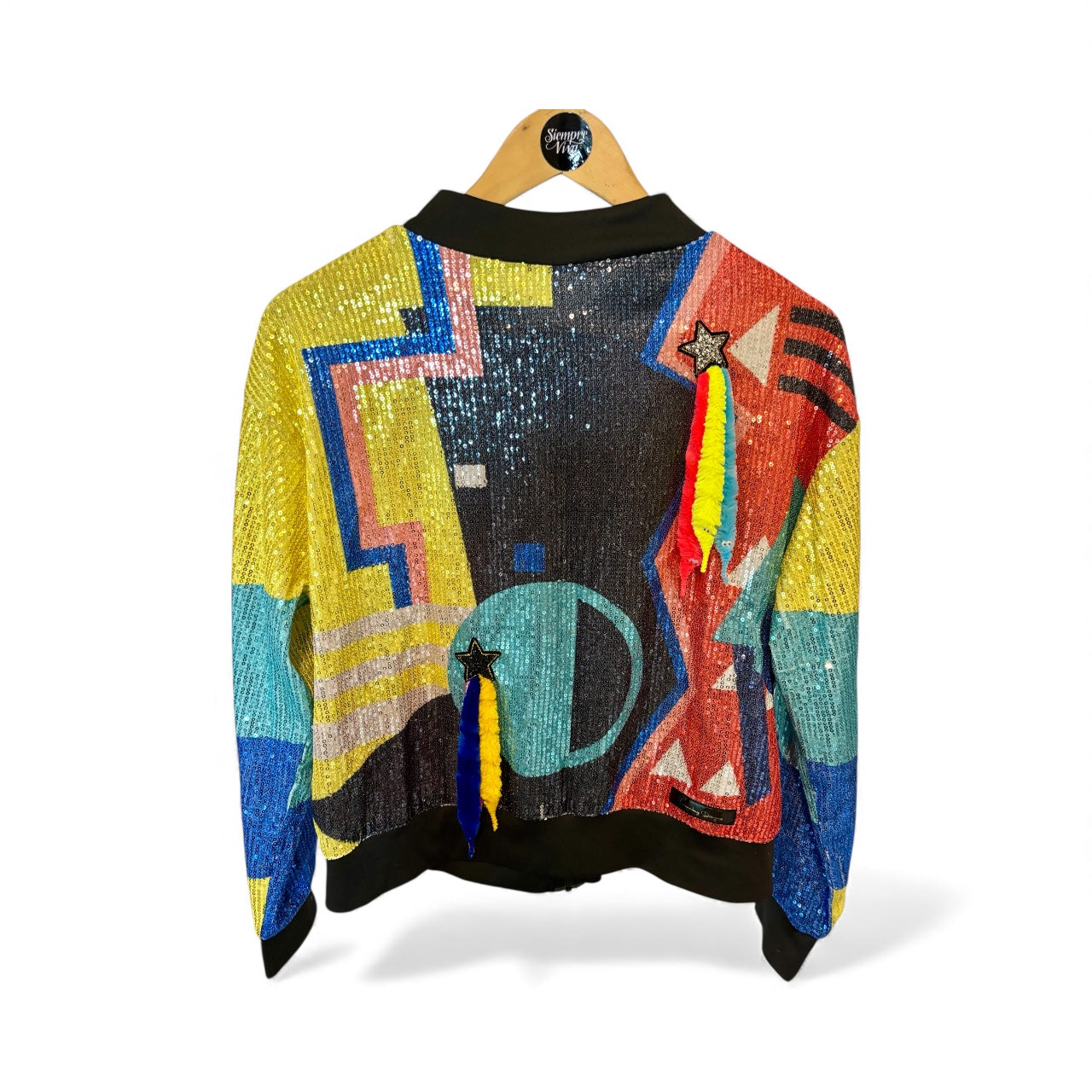 Sequin Bomber with added Stars & Worms on a String Fringe