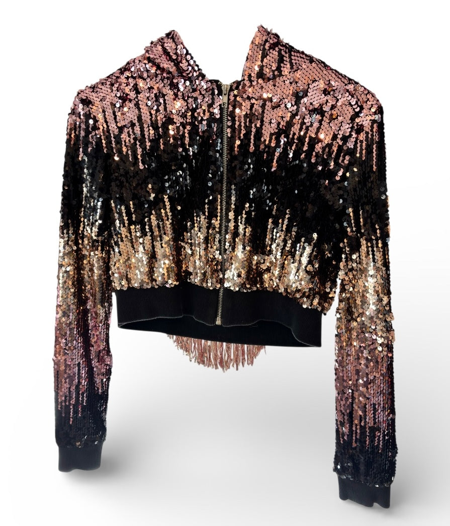 Pretty in Pink Sparkle Forever 21 Cropped Sequin Hooded Bomber