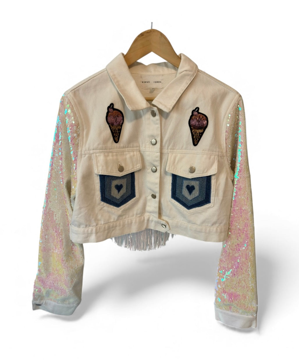Honey Punch Jacket with Sequin Sleeves & Denim on Denim Strange Design