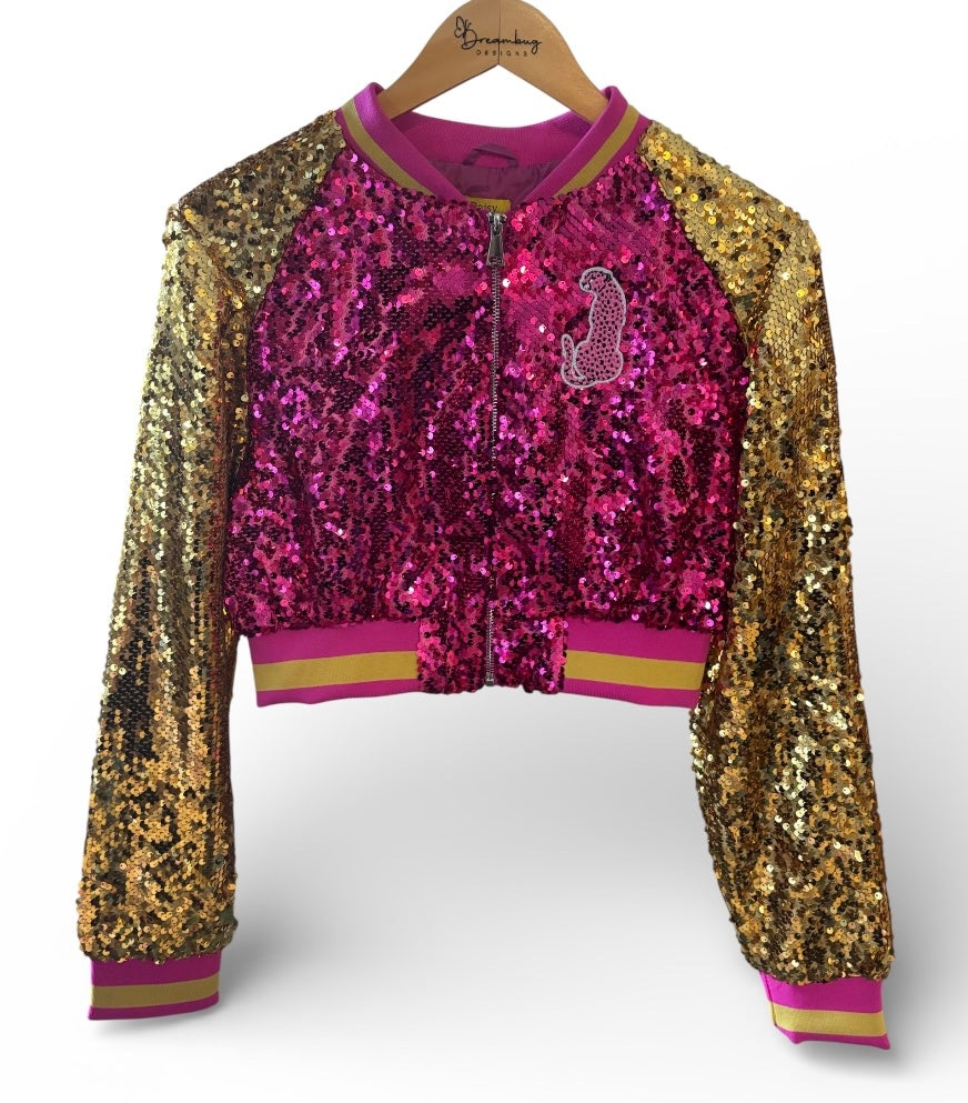 Ocelot Cropped Sequin Bomber