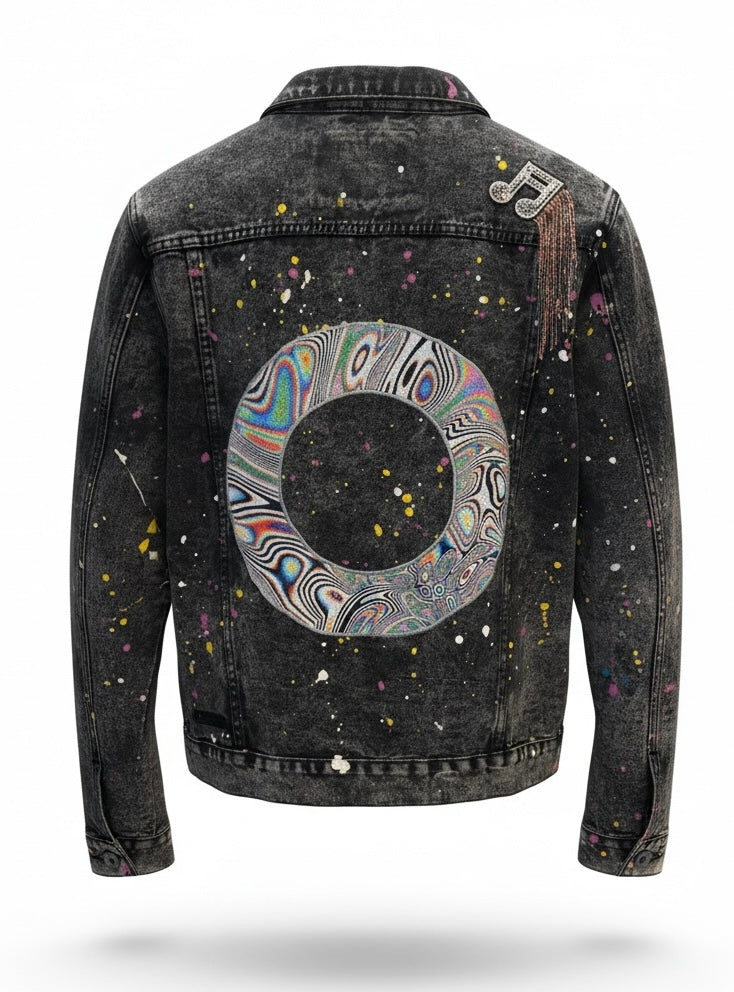 Sneaking down the Alley Men's Rolling Paper Black Wash Denim Jacket