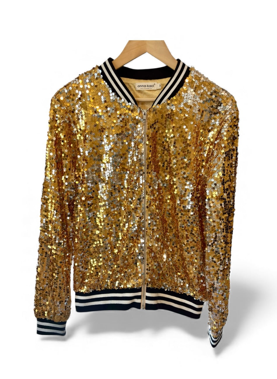 We’ve Got it Simple Classic Gold Sequin Bomber